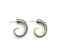 Yushu Octopus Foot Earrings, Vintage Silver, Gothic Punk, Deep Sea Squid Tails Earrings, Ocean Octopus Tentacles Stud Earrings, Unisex Fashion Jewelry