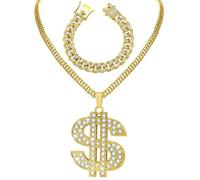 YUSHWENPTY 2 Pièces Collier Dollar Colier Symbole du Dollars Or Hip Hop Necklace Punk Années 80 90 Colliers Unisexe pour Carnaval Discothèque Halloween Soirée Thème Chain Accessoires