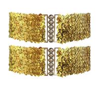 YUSHWENPTY Ceinture Paillettes Femme, 2 Pièces Ceinture à Sequins, Large Ceintures Elastique, Ceintures Robe de Soiree pour Fête du Nouvel An, Accessoires Année 70 Disco