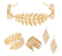 YUSHWENPTY Ensemble de Déesse Grecque Bijoux, Couronne de Laurier, Boucles Pendantes et Bracelet Manchette, Dorés Déesse Grecque Costume Accessoires, pour Mariage, Fête, Soirée ou Cérémonie (Doré-C)
