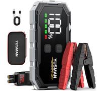 YUSMAN Booster Batterie Voiture - 5000A Démarreur Batterie Voiture Supersafe(Jusqu'à 7L GAS/5.5L Diesel), 12V Jump Starter avec LED, 5 V/3A, QC3.0,Sortie USB, Pince Sécurité Intelligentes et Ecran LCD