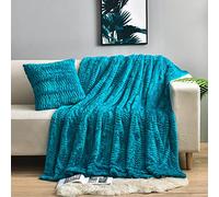 YUSOKI Couverture de Luxe Double Face en Fausse Fourrure (sans oreillers), Turquoise, Douce, pelucheuse et Confortable, pour canapé, lit, canapé, Femme, Adolescente, Fille, Cadeau (Bleu Sarcelle, 127