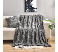YUSOKI Couverture de luxe en fausse fourrure (sans oreillers) 2 couches, 1,4 kg, pour tous les âges, décoration d'intérieur, (gris, 127 x 160 cm)