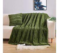 YUSOKI Couverture de luxe en fausse fourrure (sans oreillers) 2 couches, 1,4 kg, pour tous les âges, décoration d'intérieur, vert olive, 127 x 160 cm