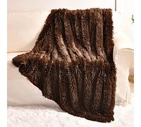 YUSOKI Couverture en Fausse Fourrure, 2 Couches, Douce, pelucheuse et Chaude, pour lit, Chaise, canapé, Chambre à Coucher, Chien, Chat, Hommes, 127 x 152,4 cm, Marron