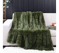 YUSOKI Couverture en Fausse Fourrure, 2 Couches, Duveteuse, Chaude et Mignonne à Poils Longs pour lit, décoration de Salon, pour bébé, Femme, Animal Domestique, 127 x 152,4 cm, Vert Olive