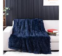 YUSOKI Couverture en Fausse Fourrure, 2 Couches, Duveteuse, Chaude et Mignonne à Poils Longs pour lit, décoration de Salon, pour bébé, Femme, Animal Domestique, 127 x 152,4 cm, Bleu Marine