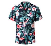 Yuson Girl Hommes Funky Hawaïenne Chemises à Manches Courtes Button Down Vacances Ete Aloha Imprimé Plage Casual Vintage Hawaii Chemise(Noir, XL)