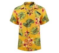 Yuson Girl Hommes Funky Hawaïenne Chemises à Manches Courtes Button Down Vacances Ete Aloha Imprimé Plage Casual Vintage Hawaii Chemise(Jaune - Feuille Verte, L)