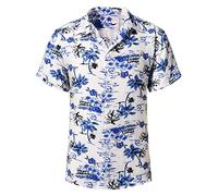Yuson Girl Hommes Funky Hawaïenne Chemises à Manches Courtes Button Down Vacances Ete Aloha Imprimé Plage Casual Vintage Hawaii Chemise(Blanc-1, M)