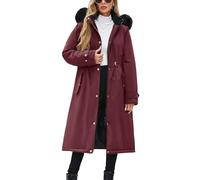 Yuson Girl Manteau Femme Hiver Longue Polaire Doublé Manteaux Épaisse Chaude Blouson à Capuche Elégant Zippé Parka Automne Hiver Coupe Vent Veste Doudoune Outercoat avec Cordon(Bordeaux, XL)