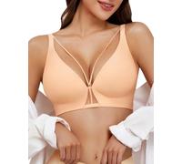 Yuson Girl Soutien-Gorge Quotidien sans Armatures Décolleté V Sensuel sans Coutures Invisible Soutien-Gorge Femme Confortable et Respirant Classiques Brassiere(Beige, L)