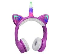 YUSONIC Casque licorne Bluetooth pour filles et garçons, ordinateur portable, tablette, éclairage LED pour enfants, cadeau d'anniversaire, voyage, école (violet)
