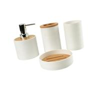 YUSSEQDD Ensemble de 4 accessoires de salle bain, cadeau pendaison crémaillère, décoration salle bain, gobelet bouche blanc, blanc