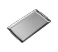 YUSSEQDD Plateau de service élégant pour buffet, repas et dîner, assiette rectangulaire en acier inoxydable avec poignées, idéale pour barbecue et four, Argent, 36 x 20 cm