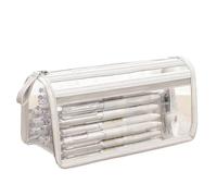 YUSUZH 2Pcs Transparent Double-Layer Pencil Case Triangular Zipper Storage Bag Portable Waterproof Stationery School Office Supplies pour Scolaires(White)