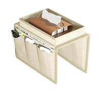 YUSUZH Organisateur d'accoudoir de canapé avec Poches for écouteurs, Tablette, téléphone, Lunettes pour Téléphone, Magazines(Beige)