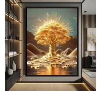 YUSUZHU Affiche d'art de l'arbre de la fortune de la corne d'abondance, arbre de la fortune doré, Yuanbao, paysage, peinture murale sur toile, décor de porche simple européen, 80 x 120 cm, avec cadre