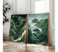 YUSUZHU Affiche murale Zen Green Forest Mountain Art japonais Impression sur toile Minimaliste Japandi Wabi Sabi Paysage abstrait Peinture 40x60cmx2 Sans cadre
