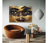 YUSUZHU Affiches Yeux d'or africains, Art tribal des visages, Décoration murale ethnique, Portrait abstrait sur toile, Peinture dorée, Impressions pour la maison (40x60cm/cadre intérieur)