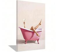 YUSUZHU Baignoire rose relaxante avec Martini, toile murale, impressions, affiches, peinture, décoration murale, esthétique, œuvre d'art, décoration pour femmes (70 x 100 cm, sans cadre)