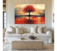 YUSUZHU Couleurs | Grand tableau mural avec coucher de soleil sur un arbre rouge, peinture impressionniste sur toile, texture de paysage (40 x 60 cm, sans cadre)