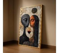 YUSUZHU Couple abstrait avec verre de vin sur toile, art mural romantique moderne, peinture de visages contemporains, décoration amoureuse, tableau sur toile (60 x 105 cm/cadre intérieur)