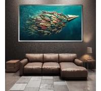 YUSUZHU Flèche sous-marine surréaliste de la connaissance formée de livres - Tableau intellectuel sur toile pour la décoration d'un bureau ou d'une bibliothèque (60 x 105 cm/sans cadre)