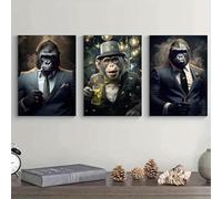 YUSUZHU Gorille Porter Costume Mur Art Toile Peinture Abstrait Esthétique Animal Singes Affiche Imprimer Image Décor À La Maison 50x75cmx3 Sans Cadre