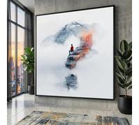 YUSUZHU Homme contemplatif sur une falaise rocheuse, toile en forme de point d'interrogation, paysage de montagne, art du reflet, peinture inspirante (60x60cm/sans cadre)