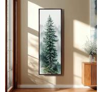 YUSUZHU Impression sur toile d'art représentant une forêt de pins, format vertical haut, ambiance mystérieuse de conifères dans la brume, style nord-ouest, peinture (35 x 105 cm/sans cadre)