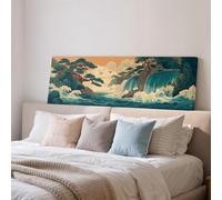 YUSUZHU Impression sur toile représentant une cascade japonaise, art mural panoramique Ukiyo-e, larges vagues d'Hokusai, grande œuvre encadrée, paysage marin long et étroit (55 x 110 cm/sans cadre)