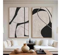 YUSUZHU Impressions sur toile d'art abstrait, art mural Wabi Sabi, décoration moderne beige pour salon, affiches d'art abstrait murales 60 x 80 cm x 2 avec cadre