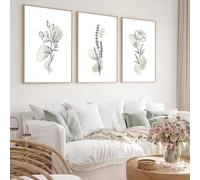 YUSUZHU Lot de 3 affiches d'art minimalistes à fleurs et plantes, impression sur toile, dessin au trait abstrait vert, peinture murale botanique, décoration d'intérieur, 30 x 50 cm, avec cadre
