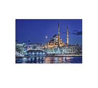 YUSUZHU Nuit insulaire, toile de pleine lune scintillante, tableau paysager mural, reflet d'arbres dans une cabane, peinture décorative magique pour la maison (80 x 140 cm/cadre intérieur)