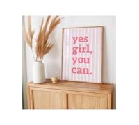 YUSUZHU Oui, ma fille, tu peux, art mural, citations de motivation, impressions sur toile, peintures, affiche d'affirmation girly, typographie rose (80 x 110 cm/cadre intérieur)
