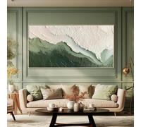 YUSUZHU Peinture 3D à texture verte avec vagues de l'océan, art Wabi-Sabi, décoration de salon, grande taille, moderne, images murales sur toile, 70 x 140 cm, sans cadre
