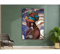 YUSUZHU Peinture sur toile représentant une femme africaine, impression sur toile représentant une femme noire, art ethnique féminin, bijoux en or, décoration murale, 50 x 70 cm, avec cadre