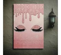 YUSUZHU Peinture sur toile représentant une femme, art sur toile, paillettes, cils, œuvre d'art, fleurs, peinture, chaise, sol, peinture murale (60 x 90 cm, sans cadre)