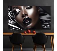 YUSUZHU Portrait de femme africaine abstraite, impressions sur toile en noir et or, images murales, peintures, affiches, impressions pour murs, art de restaurant, 40x80cm avec cadre