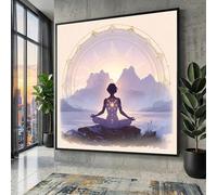YUSUZHU Pose de yoga méditative, Impression sur toile avec énergie spirituelle, Art mural pour l'alignement des chakras, Peinture de paysage de montagne, Décoration intérieure (65x65cm/Sans cadre)