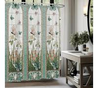YUSUZHU Rideau de Douche Moderne Vert, Motif Papillons et Fleurs, décoration de Salle de Bain, Tissu végétal, 182 x 198 cm (l x H)