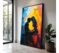 YUSUZHU Silhouette de couple romantique sur toile, peinture abstraite d'amour, affiche décorative, tableau coloré sur toile (21 x 30 cm/sans cadre)