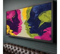 YUSUZHU Tableau abstrait coloré sur toile, illustration de conversation, décoration de personnages, impressions de silhouettes de profil (90x180cm/cadre intérieur)