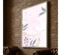 YUSUZHU Tableau abstrait floral rose, art mural botanique minimaliste, design avec accents dorés, décoration intérieure aux tons pastel doux, impression sur toile (40 x 60 cm/cadre intérieur)