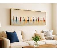 YUSUZHU Tableau abstrait sur toile représentant des personnes dansant : Silhouette minimaliste bohème, décoration murale horizontale, tableau à placer au-dessus du lit (40 x 120 cm/cadre intérieur)
