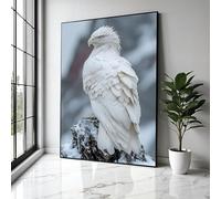YUSUZHU Tableau Aigle Blanc, Décoration Murale Oiseau des Montagnes Neigeuses, Toile Nature Faune, Détail Plume de Rapace, Décoration Intérieure, Impressions (80x120cm/Sans Cadre)