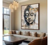 YUSUZHU Tableau Bouddha sur toile, décoration murale bouddhiste, décoration pour salle de méditation Bouddha, grand format (avec ou sans cadre), peinture (50 x 70 cm)
