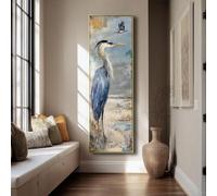 YUSUZHU Tableau d'oiseau - Héron vertical sur toile - Impression abstraite d'oiseau - Art sur toile représentant des animaux grands et étroits - Panneau d'arbre (60 x 180 cm/cadre intérieur)