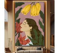 YUSUZHU Tableau floral représentant un portrait de femme, illustration botanique romantique, décoration murale féminine, femme surréaliste (40 x 60 cm/sans cadre)
